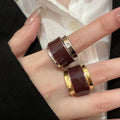 Wine Enamel Dual Layer Open Cuff Ring Gold Silver Rims view 3