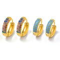 Turquoise Zircon Pave Latch Hoop Earrings Gold Steel Sizes view 5