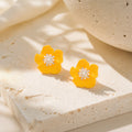 Yellow Five Petal Flower Clear Cluster Stud Earrings view 4