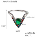 V Shape Pear Zircon Adjustable Open Ring Gold Steel view 8
