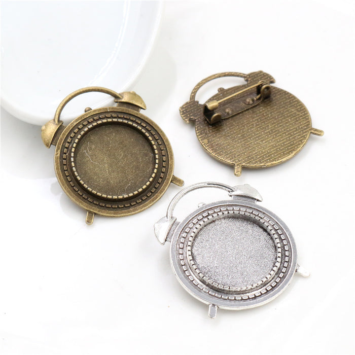Clock Shaped Brooch Bezel Trays in Two Antique Finishes