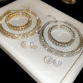 Double Row Rhinestone Necklace Cuff Bracelet Earring Set view 1