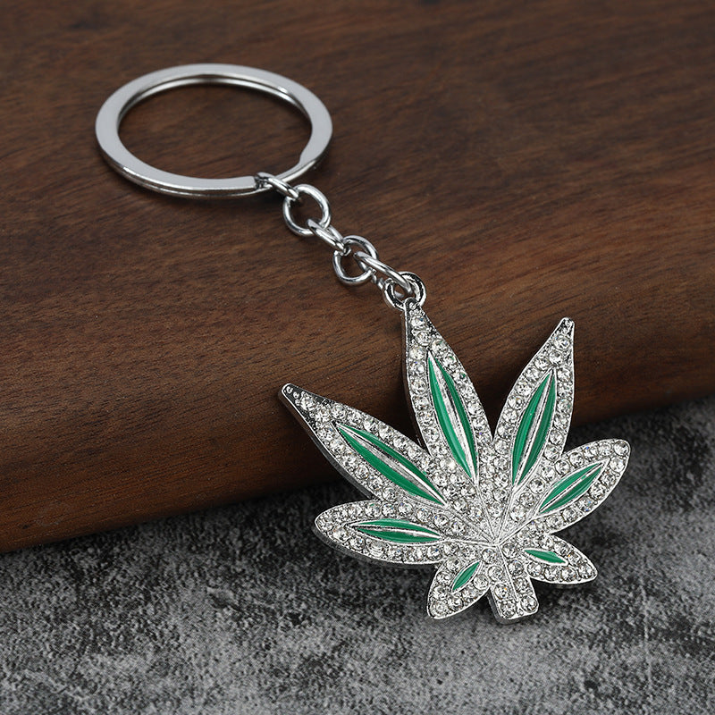 Maple Leaf Rhinestone Keychain with Enamel Detail for Bag Charm