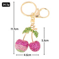 Double Cherry Rhinestone Keychain Green Leaves Three Colors view 3