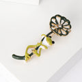 Green Frog on Lotus Stem Brooch Enamel Crystal Pod view 2