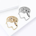Openwork Human Head Brooch with Gear Details in Two Tones view 2