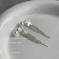 Silver Pearl Dual-Wear Long Chain Tassel Drop Earrings view 4