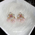 Pink Pearl Cluster Earrings With Crystal Accents Statement Jewelry view 3
