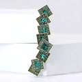 Geometric Bar Brooch in Metal with Stepped Squares with Green or Clear Crystal Centers view 2