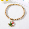 Gold Tone Beaded Clear Resin Pressed Flower Charm Bracelets view 7