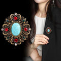 Aqua Gold Tone Flower Metal Brooch Pin for Jackets and Lapels view 3