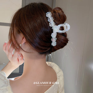 Iridescent Clear Wing Hair Claw With White Wrapped Handle