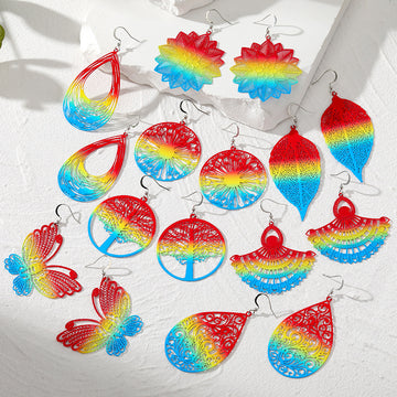 Silver Tone Rainbow Openwork Metal Hook Earrings in Eight Designs