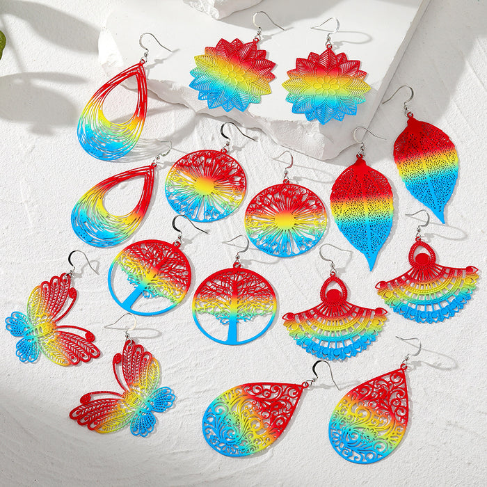 Silver Tone Rainbow Openwork Metal Hook Earrings in Eight Designs
