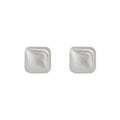 Silver Tone Brushed Square Chunky Stud Earrings For Women view 5