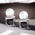 Round Pearl Crescent Crystal Lever Back Earrings Pink White view 2