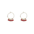 Red Bead Fringe Gold Tone Large Classic Hoop Earrings view 5