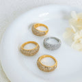 Pave Crystal Domed Band Rings Gold Steel Multiple Sizes view 3