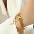 Letter M Mesh Choker Bracelet Gold Pearl Drop Style view 7