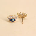 Gold Tone Crystal Lash Blue Evil Eye Round Stud Earrings view 5