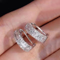 White Gold Tone Baguette Round Crystal Huggie Hoop Earrings view 5
