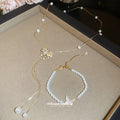 Gold Pearl Butterfly Bracelet Bow Lariat Necklace 2 Styles view 1