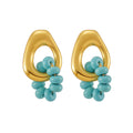 Irregular Open Loop Stone Cluster Stud Earrings in Gold Tone view 5