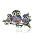 Three Owl Crystal Brooch on Leafy Branch in Two Palettes view 5