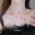 Multicolor Beaded Fine Chain Necklace with Playful Drops view 3