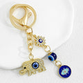 Elephant And Evil Eye Bead Keychain With Rhinestone Charm Cluster view 7