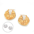 Crinkled Disc Hoop Earrings in Gold and Silver Tone view 5