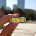 Silver Halo Yellow Cushion Square Stone Band Finger Ring view 2