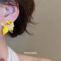 Yellow Lemon Bead Necklace And Lemon Flower Stud Earrings view 3