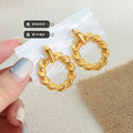 Twisted Rope Circle Hoop Stud Earrings Gold and Steel Tone view 2