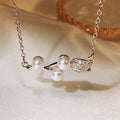 Rose Gold Tone Leaf and Faux Pearl Branch Pendant Necklace view 3