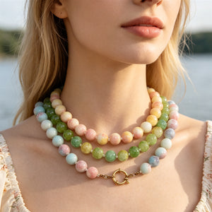 Marbled 12mm Round Bead Necklace With Six Colorways