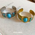 Vintage Turquoise Open Cuff Bangle Silver Gold Tone Metal view 4