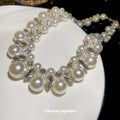 White Pearl and Crystal Cluster Collar Necklace with Detailed Finish view 4
