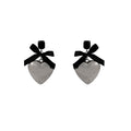 Black Gem Silver Heart Drop Earrings Black Ribbon Bow view 5