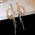 Crystal Crescent Drop Earrings with Star and Chain Tassels view 7