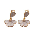 White Enamel Flower Drop Stud Earrings with Gold Tone Edges view 5