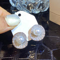 White Gold Shell Pearl Fan Pavé Stud Earrings Alloy view 1