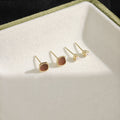 Amber Square and Pearl Look Two Pair Small Stud Earring Set view 2