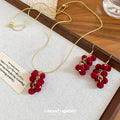 Red Flocked Grape Cluster Necklace Hook Earrings Gold Tone view 2