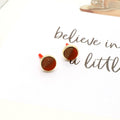 Gold Tone Round Wood and Resin Color Block Stud Earrings in Five Colors view 4