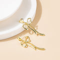 Gold Liquid Metal Open Bow Heart Stud Drop Earrings view 3
