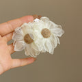 White Fabric Flower Stud Earrings with Woven Centers view 1