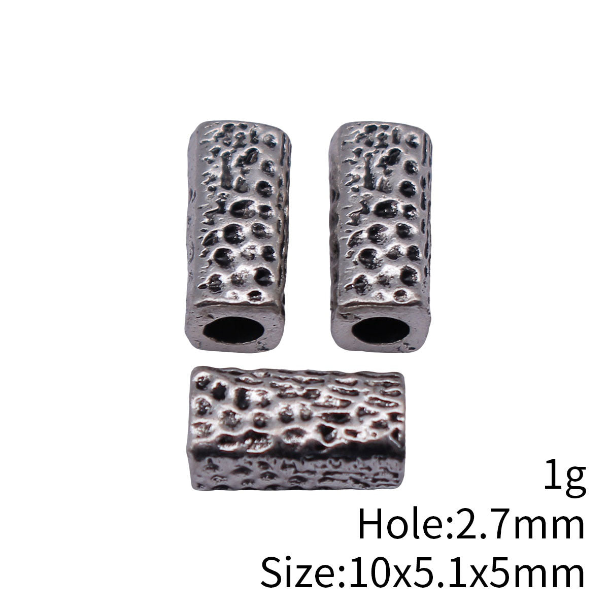 10x5.1x5mm 1g Antique Silver Zinc Alloy Hammered Square Bar Spacer Beads for Dreadlock Jewelry