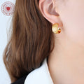 Embossed Hammered Texture C-Hoop Stud Earrings Pair view 3