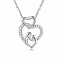 Silver Mother Baby Hug Heart Pendant Necklace Clear CZ view 1